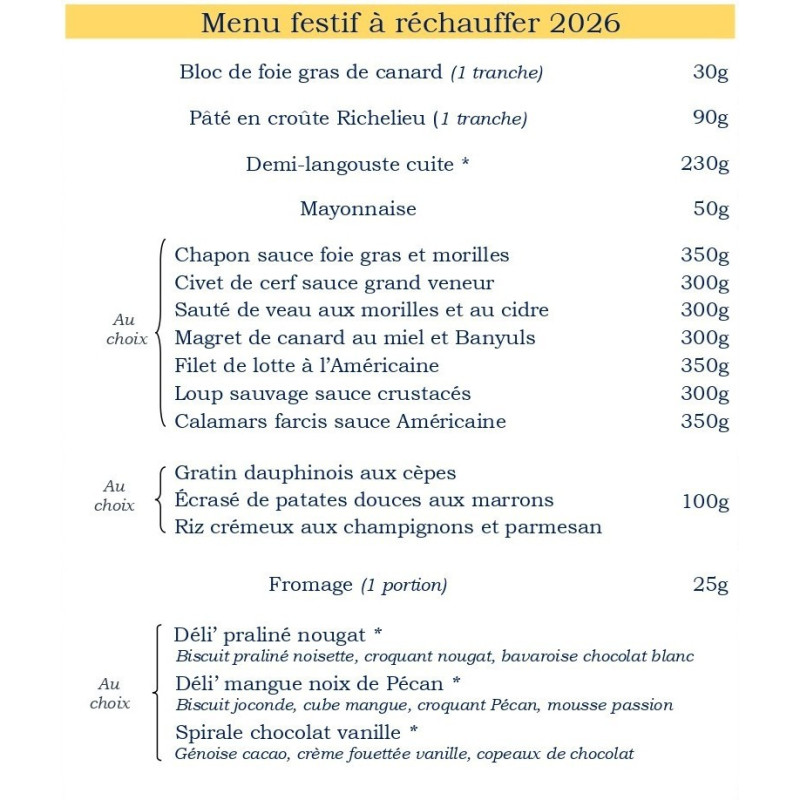 Menu Noel et Nouvel an 30.90 €
