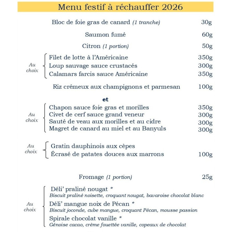 Menu Noel et Nouvel an 32.50 €